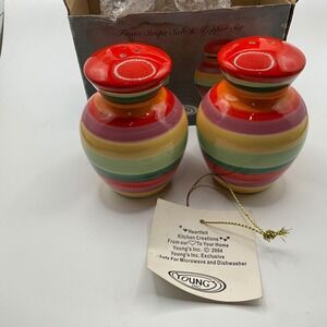 Youngs Fiesta Stripe Salt Pepper Shakers Set Ceramic Vintage Mexican